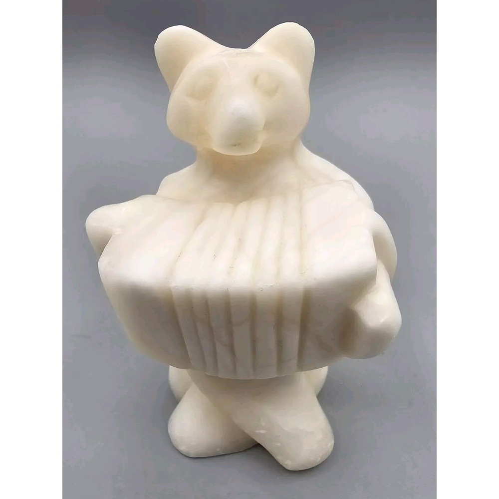 Vintage USSR Figurines Soviet Statuette Hand Carved White Marble Stone Bear 3236